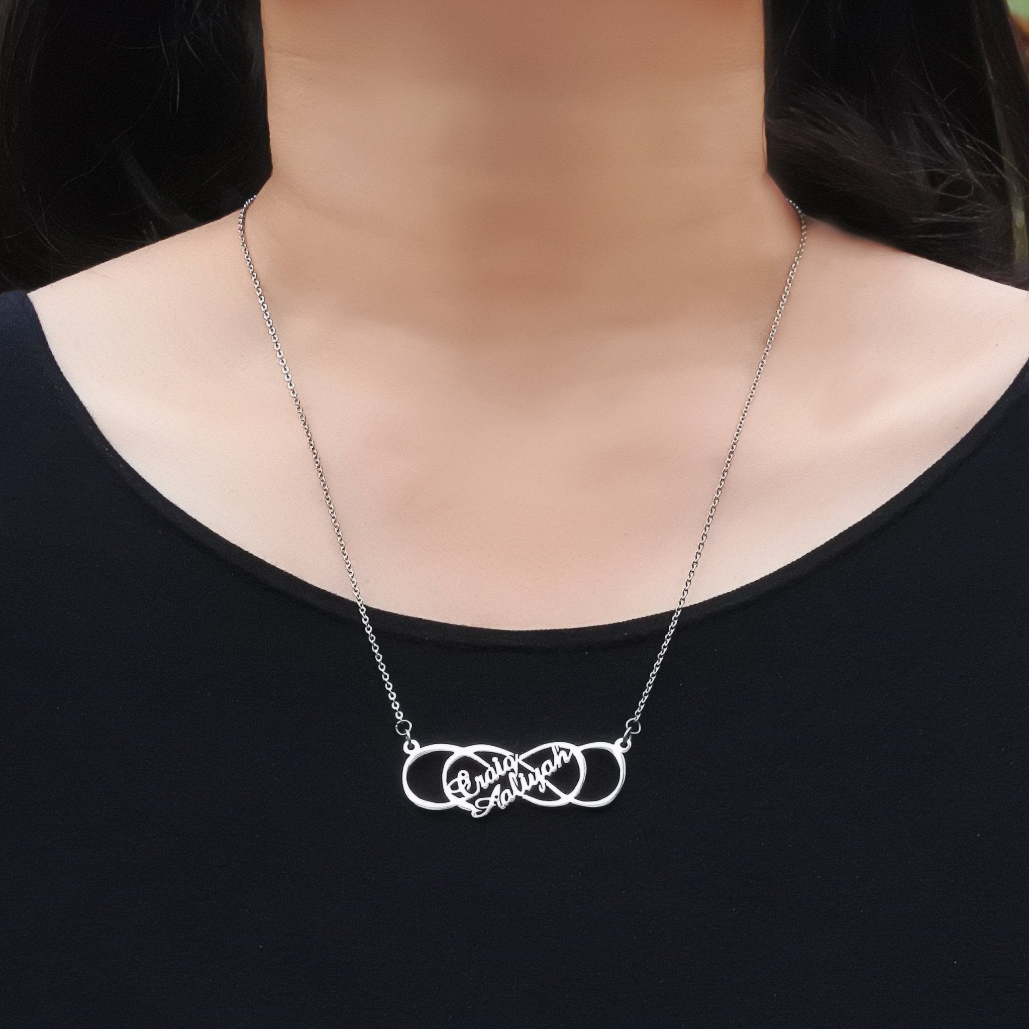 Infinity X Infinity Name Necklace (Birthstones Optional) - Name Necklaces by Belle Fever