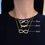 Infinity X Infinity Name Necklace (Birthstones Optional) - Name Necklaces by Belle Fever