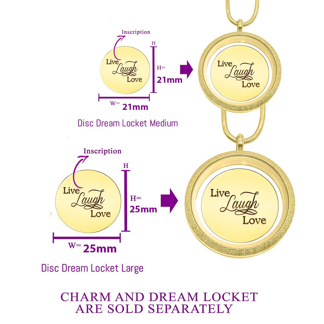 Live Laugh Love Disc Personalised for Dream Locket - Floating Dream Lockets by Belle Fever