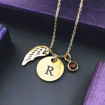 Memorial Angel Necklace with Stone Charm - Memorial & Cremation Jewellery by Belle Fever