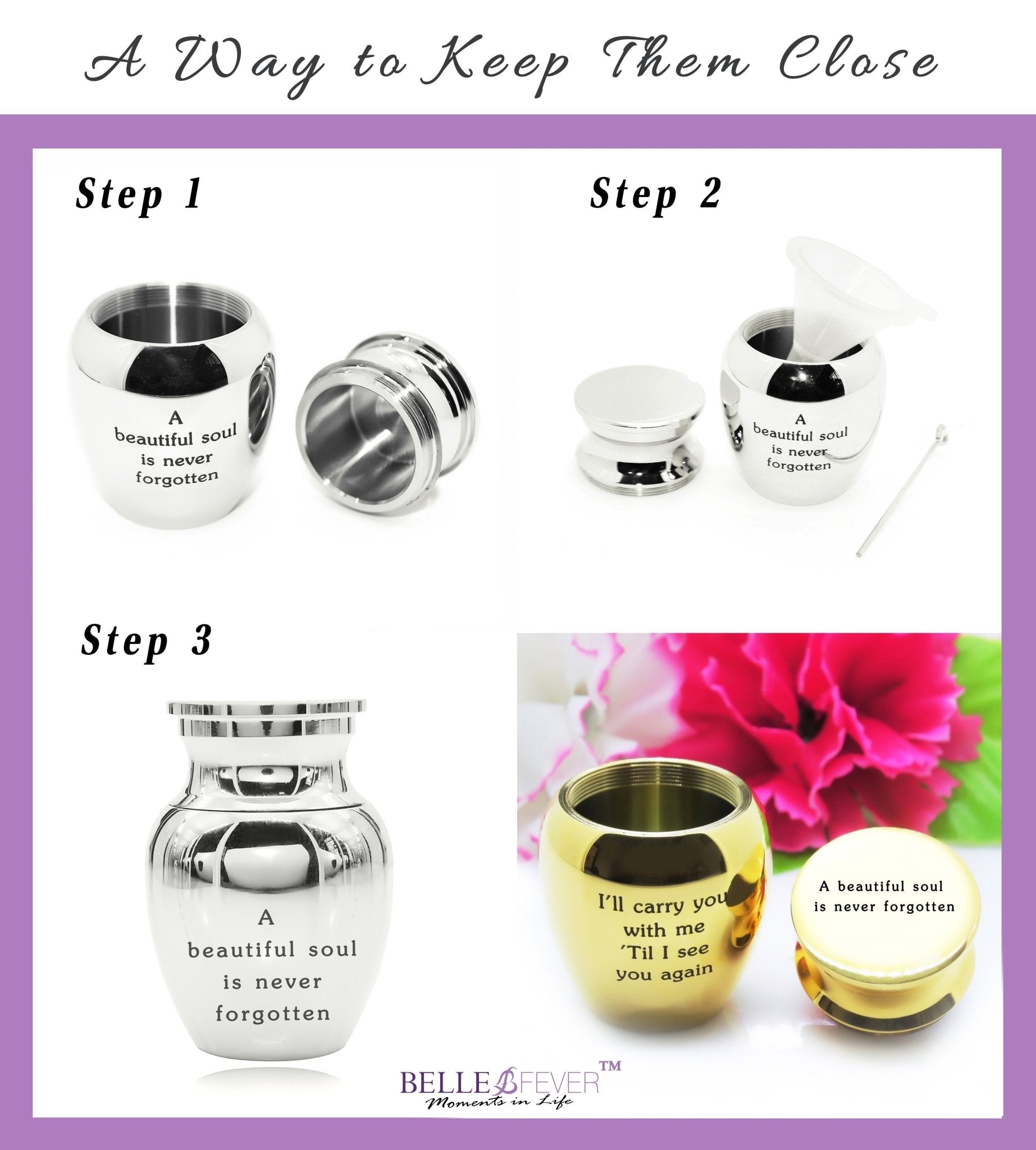 MINI Personalised Keepsake Urn in Luxury Gift Box - Memorial & Cremation Jewellery by Belle Fever