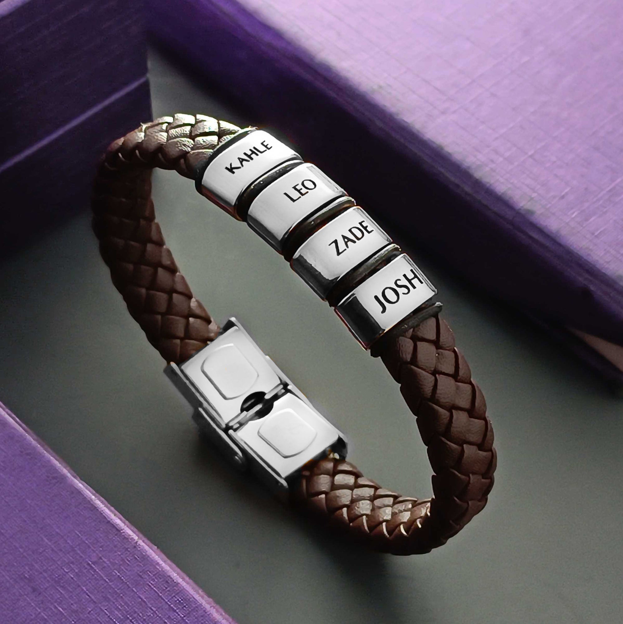 Personalised Brown Leather Bracelet - Bangles & Bracelets by Belle Fever