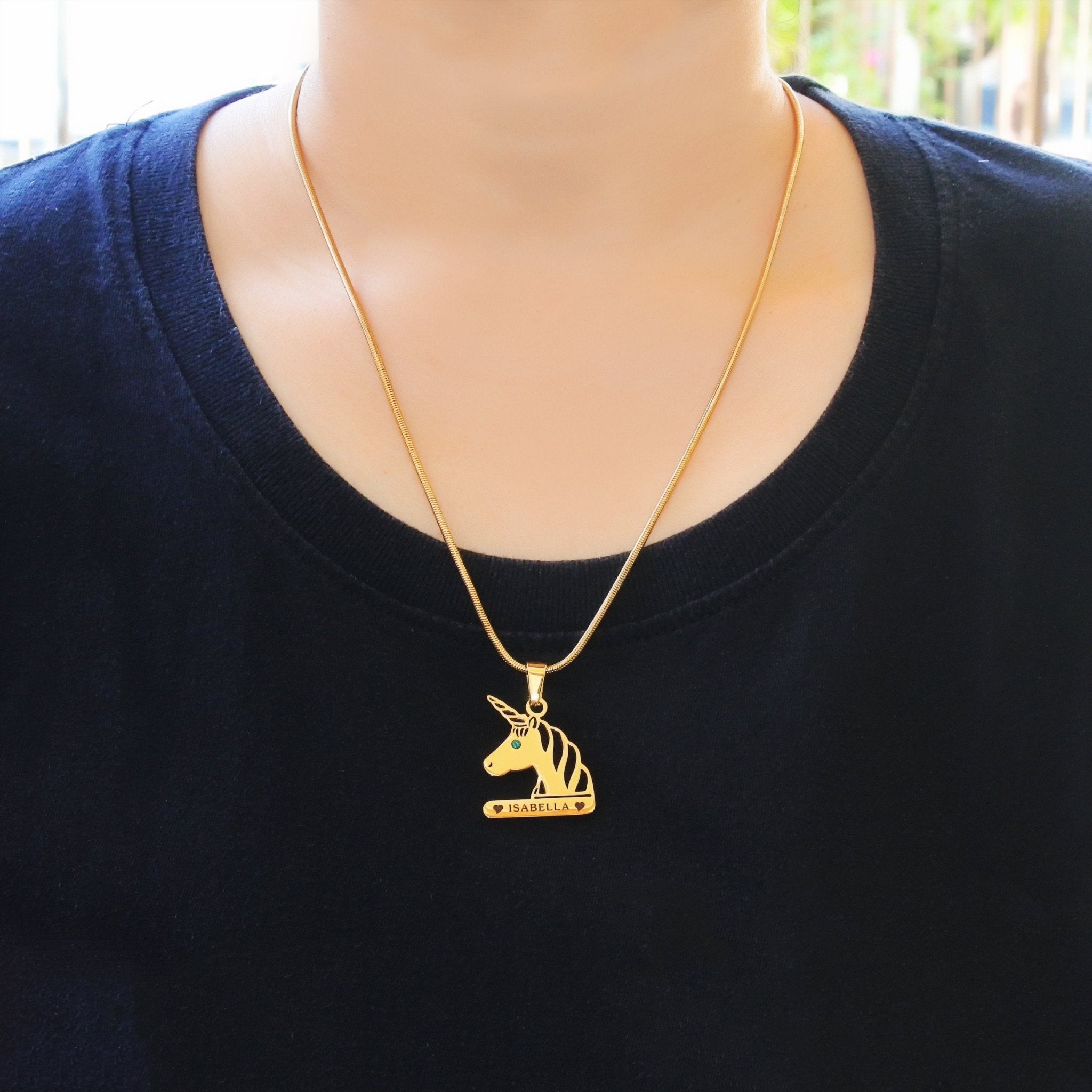 Unicorn Head Birthstone Name Necklace - Name Necklaces by Belle Fever