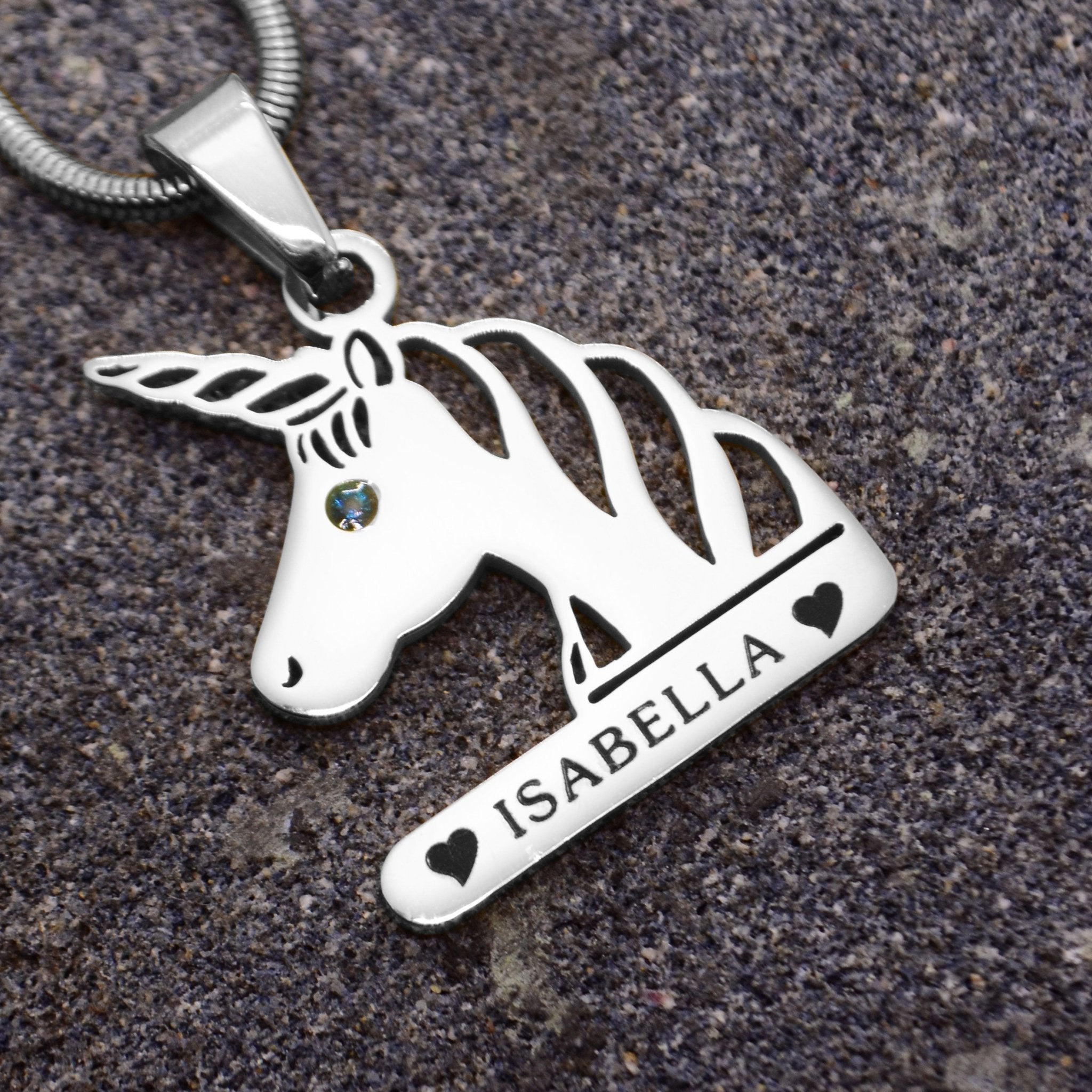 Unicorn Head Birthstone Name Necklace - Name Necklaces by Belle Fever