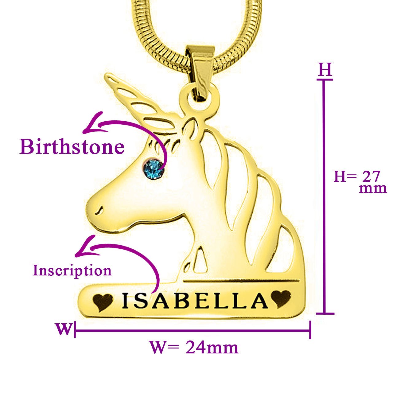 Unicorn Head Birthstone Name Necklace - Name Necklaces by Belle Fever
